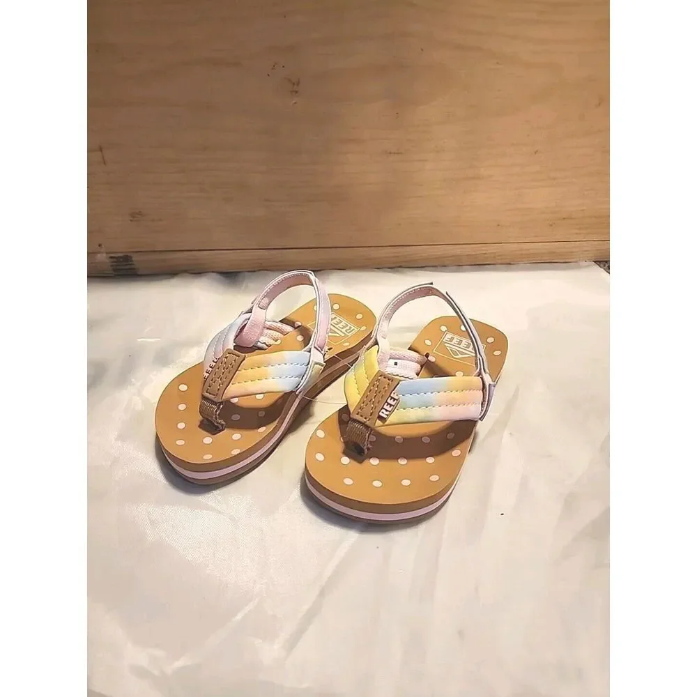 REEF Rainbow Girls Flip Flops Size 3/4 Sandals Thong‎ Elastic Stretch